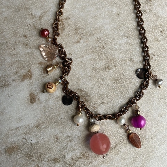 gemstone real pearls glass beads copper chain rose quartz charm - Picture 16 of 16